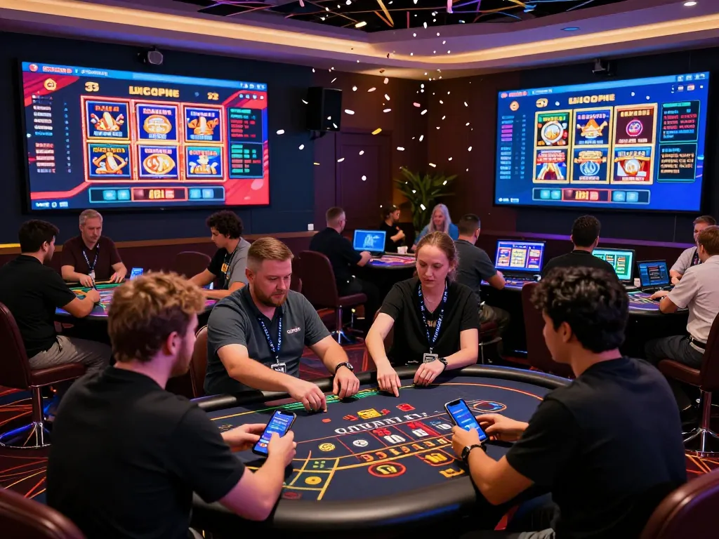 Exciting gaming experience at 99ok's upscale online casino with diverse players engaging in live betting.