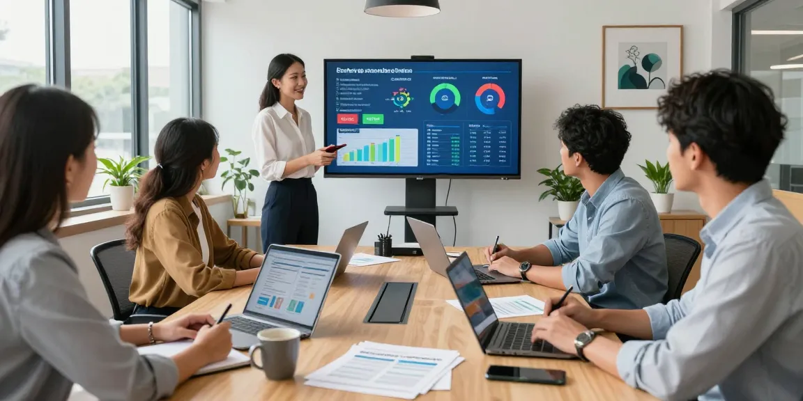 Team meeting discussing business energy prices in a modern office with charts and laptops, highlighting effective collaboration.
