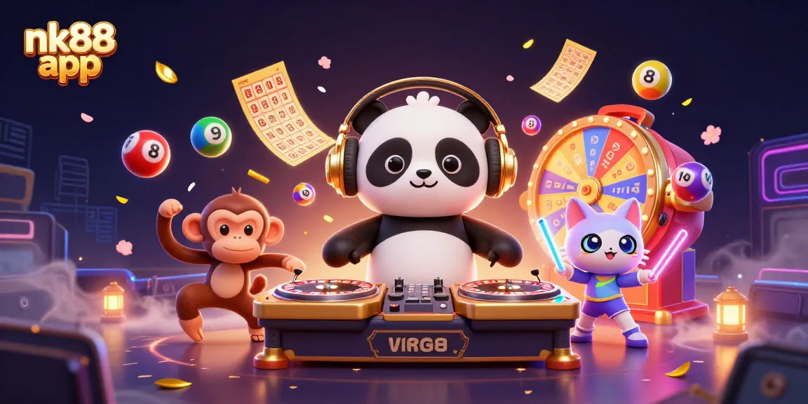 Experience the thrills of the nk88 app with vibrant games, jackpots, and furry companions in a neon world!