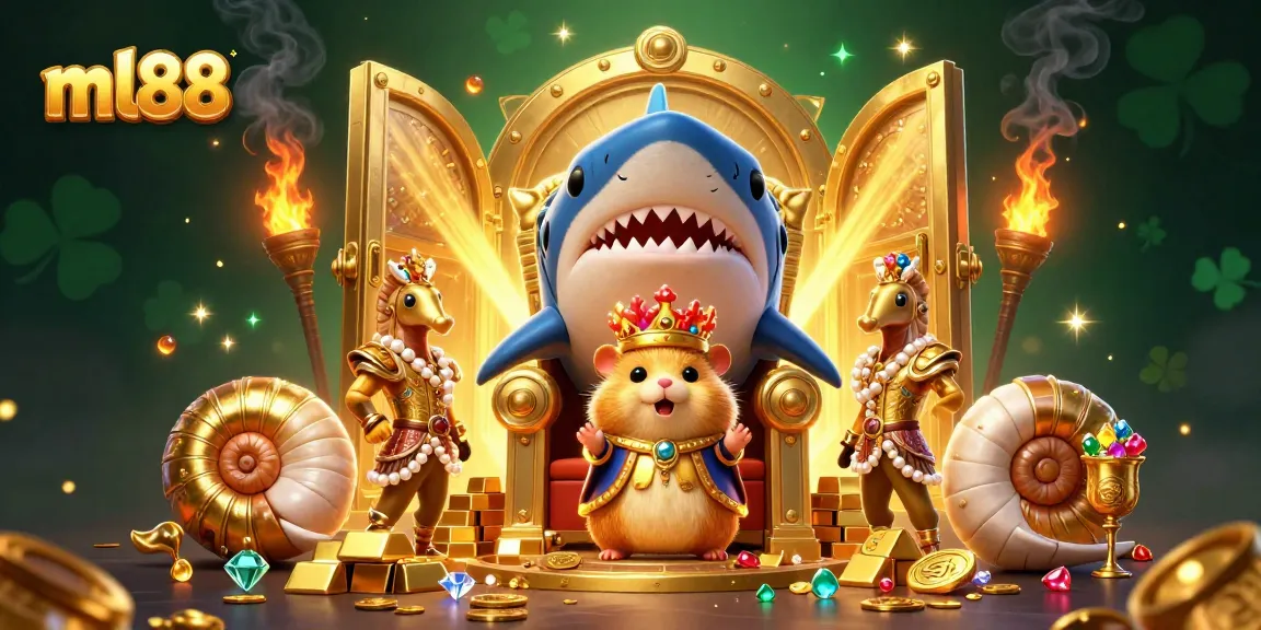 Unleash excitement with ml88's vibrant 3D casino scene featuring a hamster king on gold treasures.