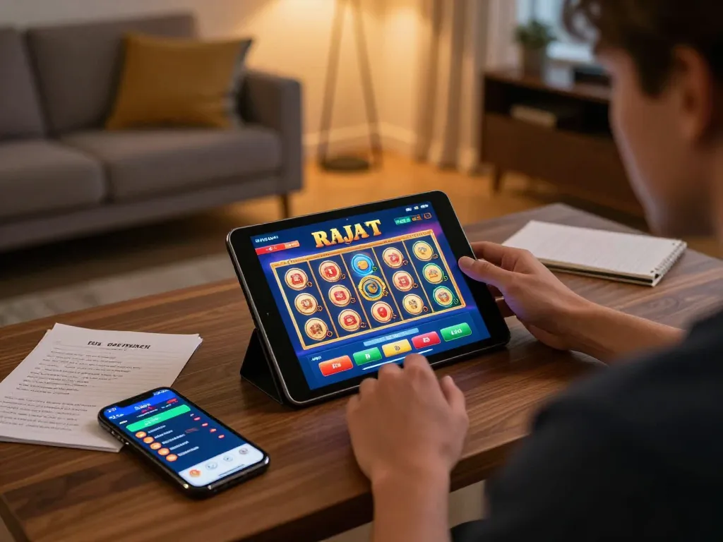 Engaging with raja slot while enjoying online gambling in a cozy home setting.