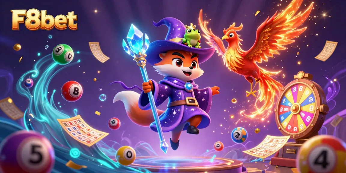 Engage with F8bet's dynamic gaming scene featuring a wizard fox and golden prizes.