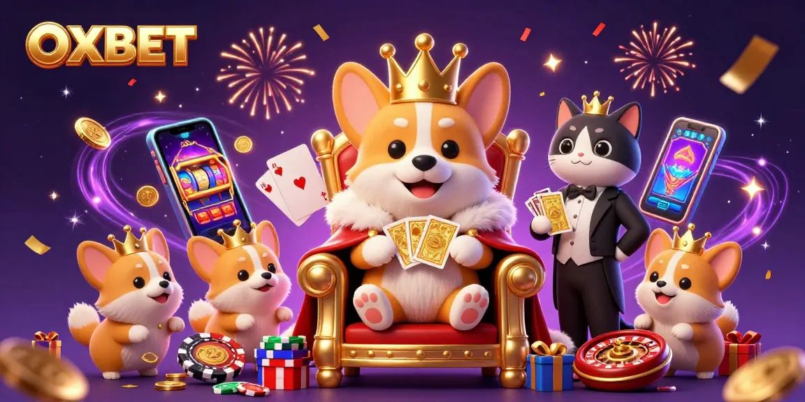 Engage in thrilling gameplay with OXBET's majestic corgi king and vibrant casino elements.